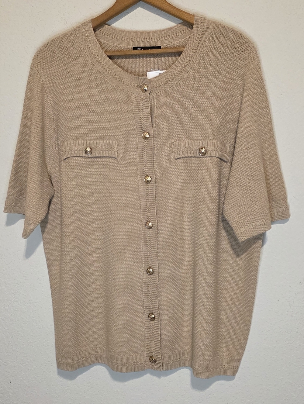 NWT Pretty Garden Short Sleeve Cardigan Lightweight Button Front Career Large